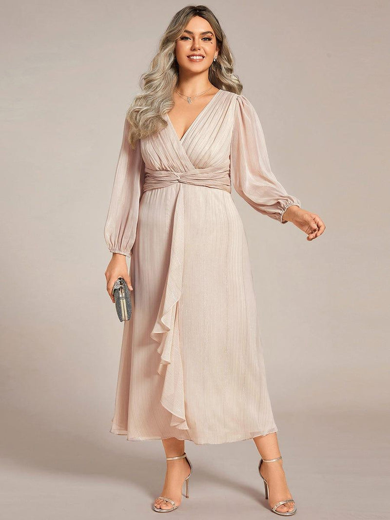 pretty EMBER|Plus Size Twist Knot Louts Leaf Long Sleeve A-Line Evening Dress