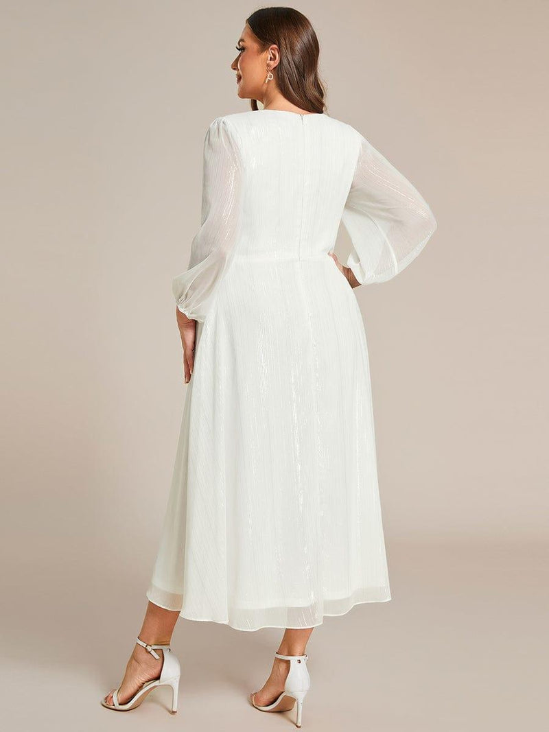 ever EMBER|See-Through Long Sleeve Twist Knot A-Line Lotus Leaf Shimmering Evening Dress