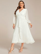 ever EMBER|See-Through Long Sleeve Twist Knot A-Line Lotus Leaf Shimmering Evening Dress
