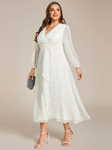 pretty EMBER|Plus Size Twist Knot Louts Leaf Long Sleeve A-Line Evening Dress