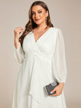 ever EMBER|See-Through Long Sleeve Twist Knot A-Line Lotus Leaf Shimmering Evening Dress