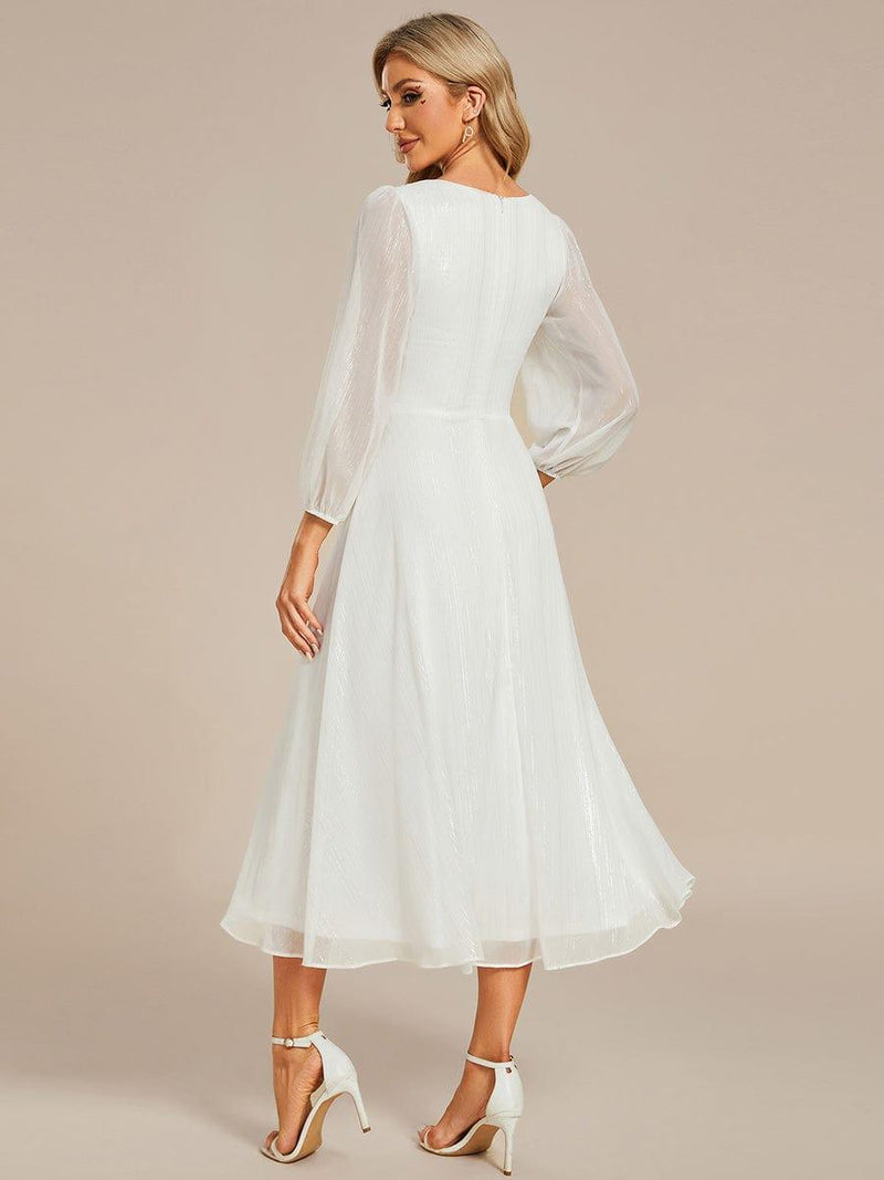 ever EMBER|See-Through Long Sleeve Twist Knot A-Line Lotus Leaf Shimmering Evening Dress