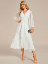 ever EMBER|See-Through Long Sleeve Twist Knot A-Line Lotus Leaf Shimmering Evening Dress