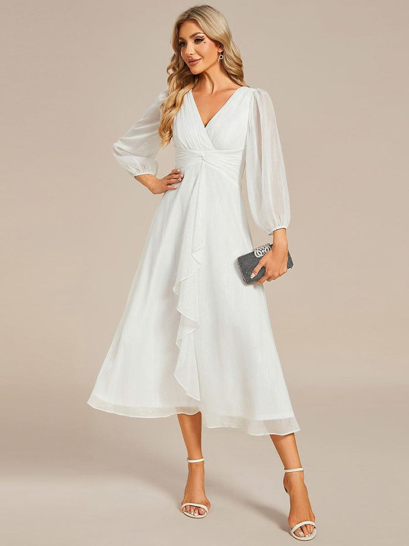 ever EMBER|See-Through Long Sleeve Twist Knot A-Line Lotus Leaf Shimmering Evening Dress