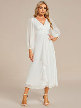 ever EMBER|See-Through Long Sleeve Twist Knot A-Line Lotus Leaf Shimmering Evening Dress