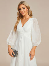 ever EMBER|See-Through Long Sleeve Twist Knot A-Line Lotus Leaf Shimmering Evening Dress