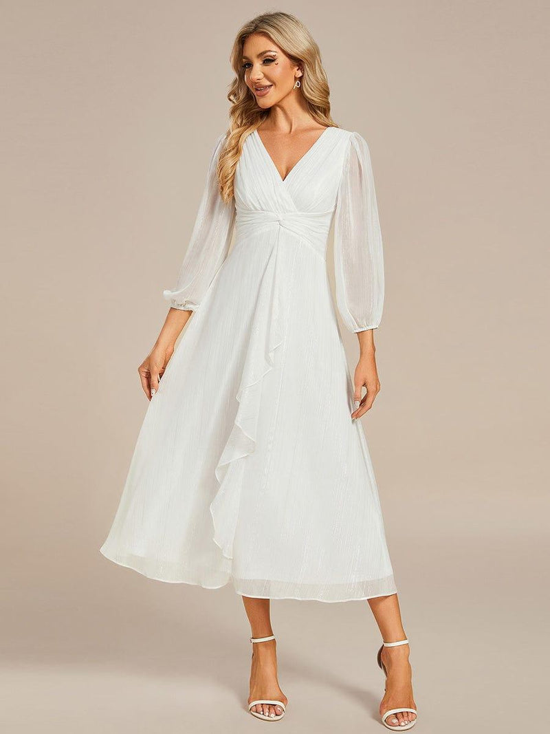 ever EMBER|See-Through Long Sleeve Twist Knot A-Line Lotus Leaf Shimmering Evening Dress