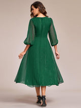 ever EMBER|See-Through Long Sleeve Twist Knot A-Line Lotus Leaf Shimmering Evening Dress