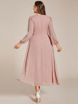ever EMBER|See-Through Long Sleeve Twist Knot A-Line Lotus Leaf Shimmering Evening Dress