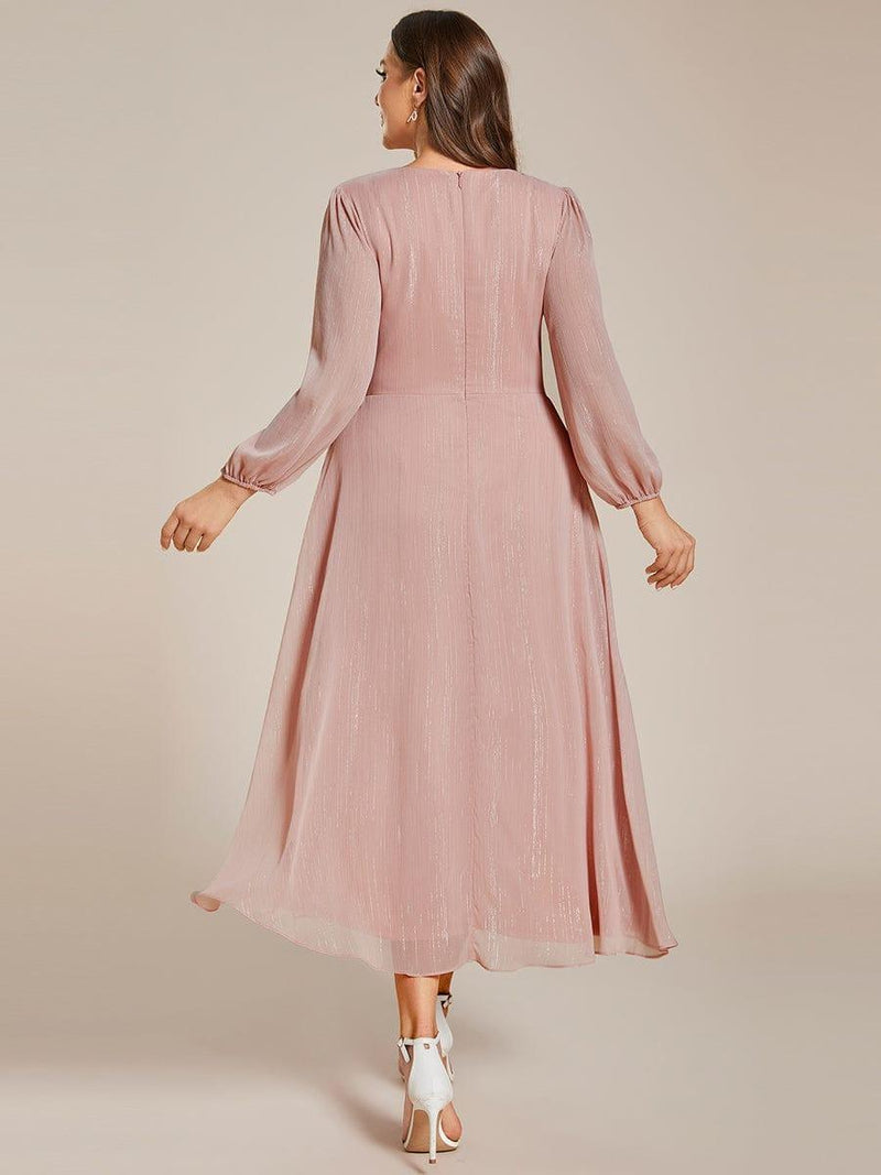 ever EMBER|See-Through Long Sleeve Twist Knot A-Line Lotus Leaf Shimmering Evening Dress
