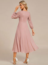 ever EMBER|See-Through Long Sleeve Twist Knot A-Line Lotus Leaf Shimmering Evening Dress