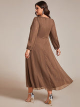 ever EMBER|See-Through Long Sleeve Twist Knot A-Line Lotus Leaf Shimmering Evening Dress