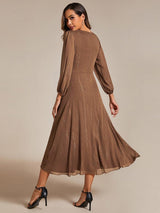 ever EMBER|See-Through Long Sleeve Twist Knot A-Line Lotus Leaf Shimmering Evening Dress