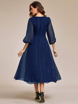 ever EMBER|See-Through Long Sleeve Twist Knot A-Line Lotus Leaf Shimmering Evening Dress