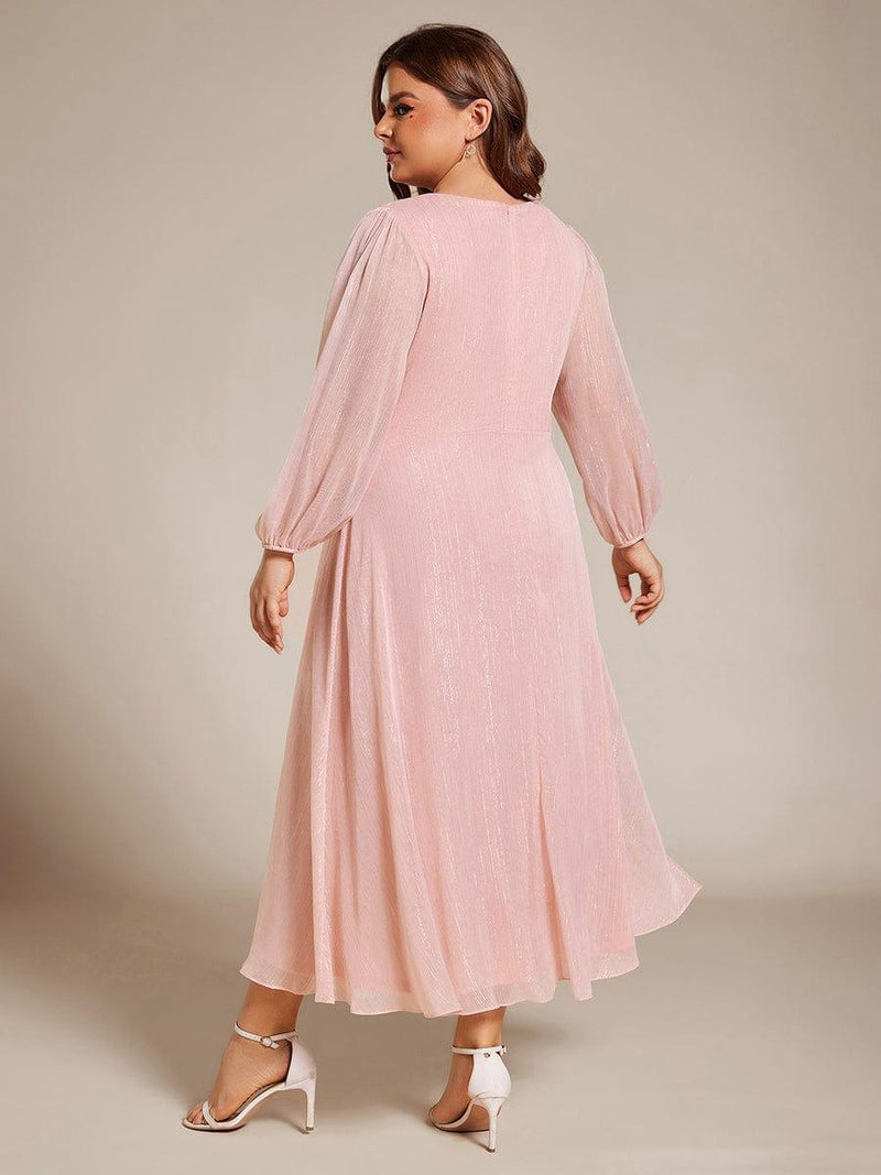 ever EMBER|See-Through Long Sleeve Twist Knot A-Line Lotus Leaf Shimmering Evening Dress