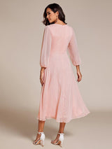 ever EMBER|See-Through Long Sleeve Twist Knot A-Line Lotus Leaf Shimmering Evening Dress