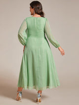 ever EMBER|See-Through Long Sleeve Twist Knot A-Line Lotus Leaf Shimmering Evening Dress
