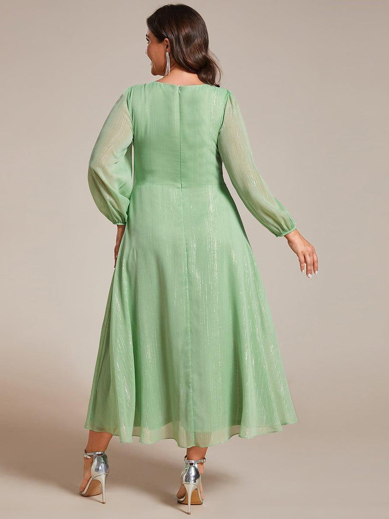 ever EMBER|See-Through Long Sleeve Twist Knot A-Line Lotus Leaf Shimmering Evening Dress