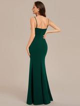 Simple Spaghetti Straps High Slit Bodycon Evening Dress with Rhinestone