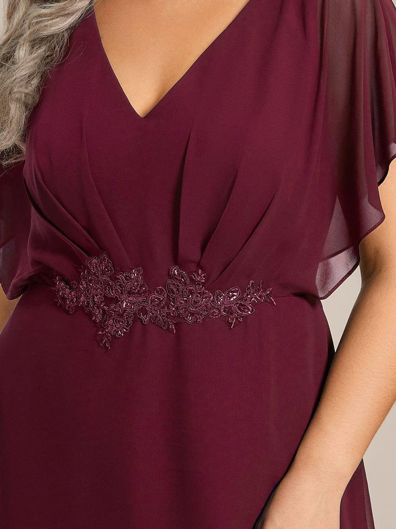 ever LILAS|Elegant Short Sleeves A-Line Waist Applique Formal Dress with Lotus Leaf Hem