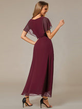 ever LILAS|Elegant Short Sleeves A-Line Waist Applique Formal Dress with Lotus Leaf Hem