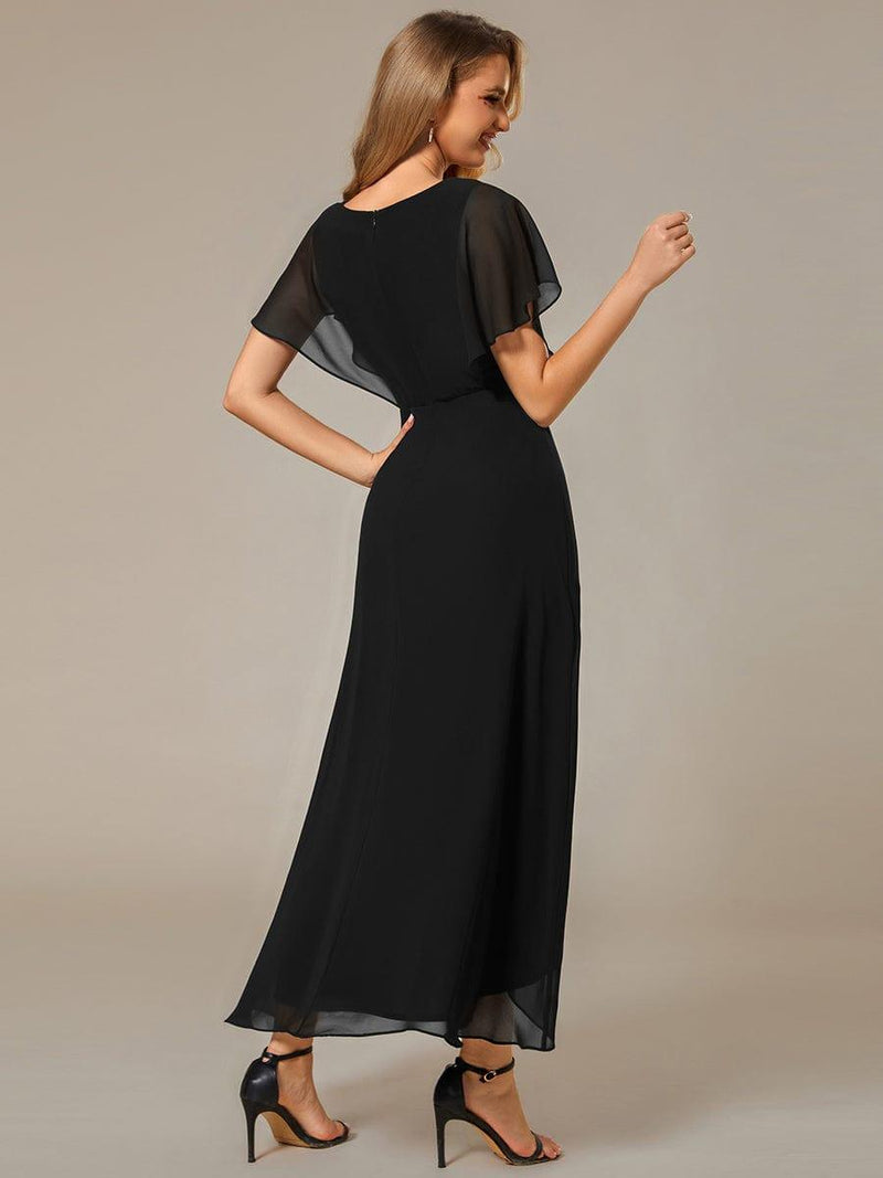 ever LILAS|Elegant Short Sleeves A-Line Waist Applique Formal Dress with Lotus Leaf Hem