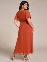 ever LILAS|Elegant Short Sleeves A-Line Waist Applique Formal Dress with Lotus Leaf Hem