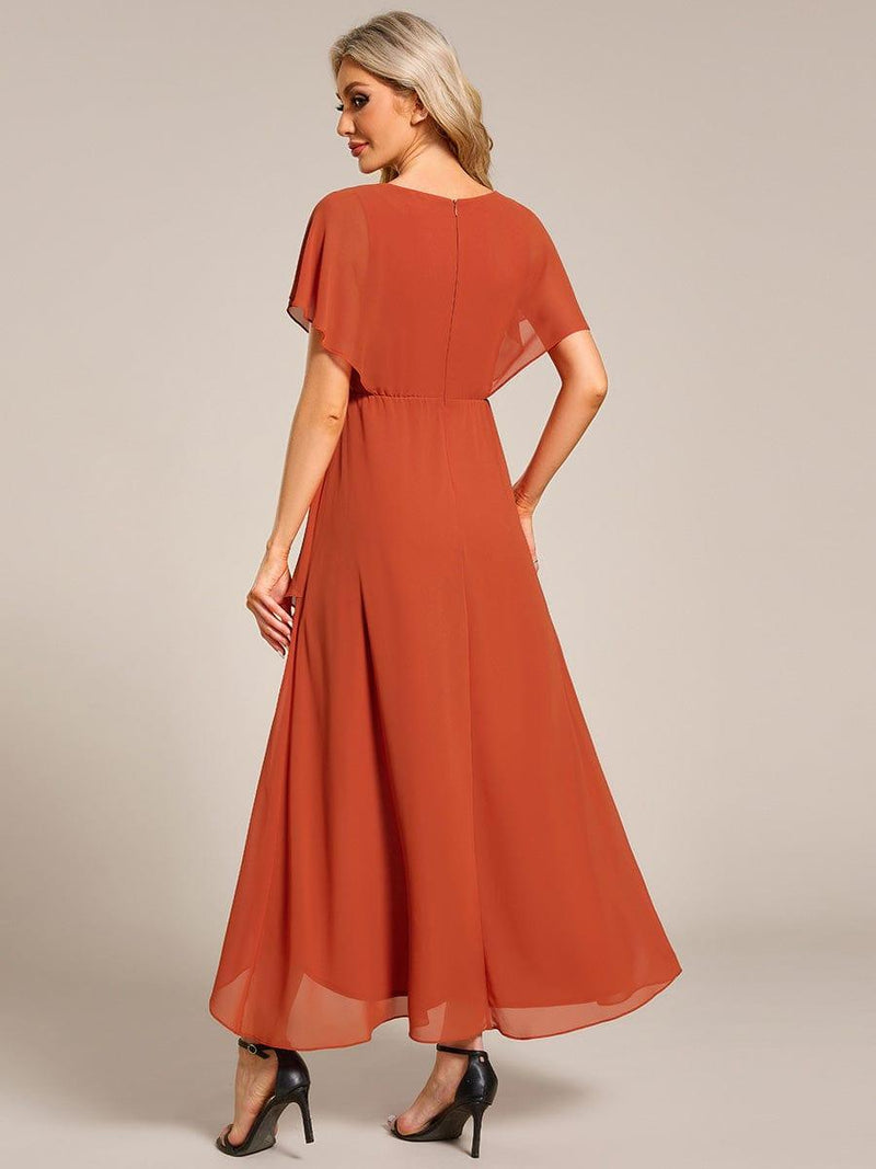 ever LILAS|Elegant Short Sleeves A-Line Waist Applique Formal Dress with Lotus Leaf Hem