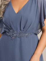 pretty LILAS|Plus Size V-Neck Chiffon Bat-Wing Sleeve A-Line Waist Applique Formal Dress