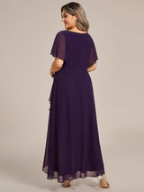 ever LILAS|Elegant Short Sleeves A-Line Waist Applique Formal Dress with Lotus Leaf Hem