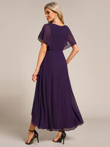ever LILAS|Elegant Short Sleeves A-Line Waist Applique Formal Dress with Lotus Leaf Hem