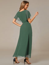 ever LILAS|Elegant Short Sleeves A-Line Waist Applique Formal Dress with Lotus Leaf Hem