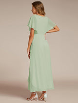 ever LILAS|Elegant Short Sleeves A-Line Waist Applique Formal Dress with Lotus Leaf Hem