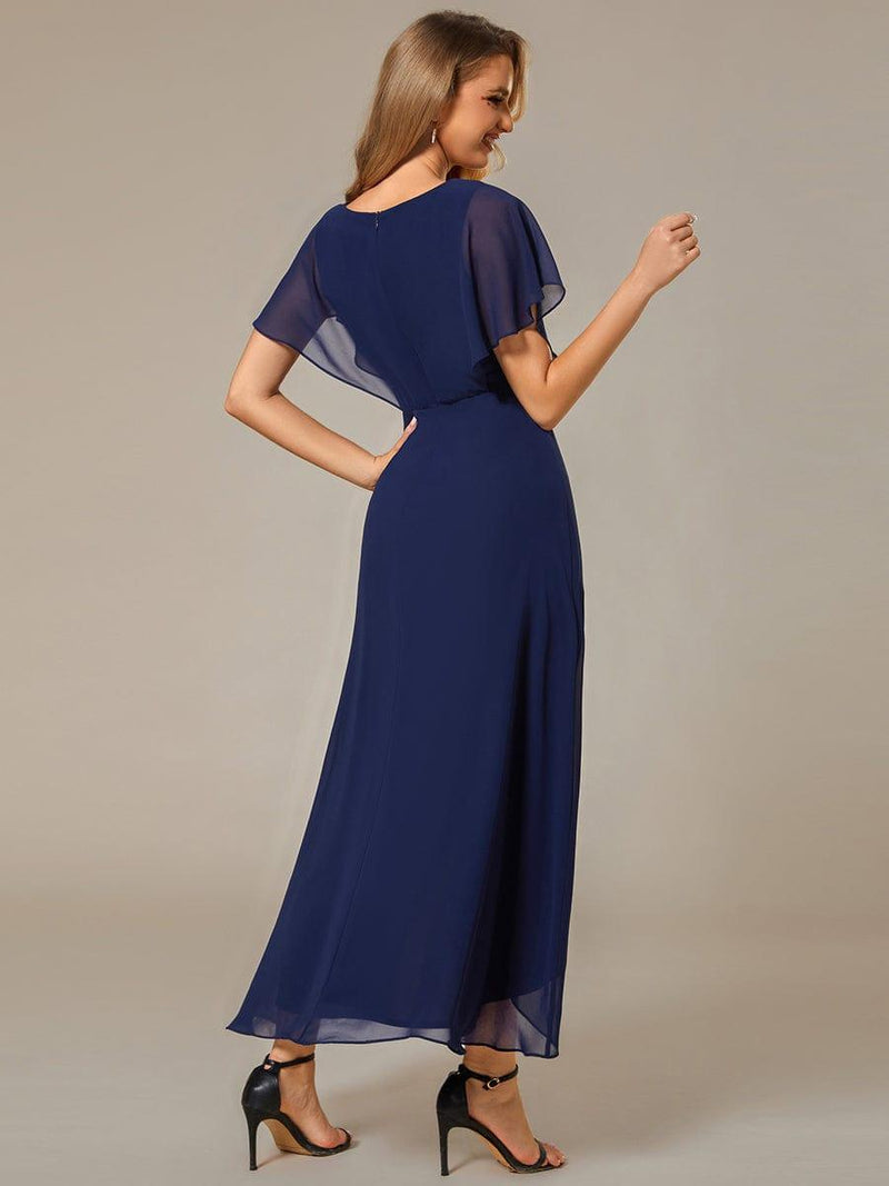 ever LILAS|Elegant Short Sleeves A-Line Waist Applique Formal Dress with Lotus Leaf Hem