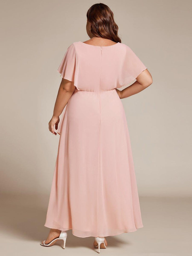ever LILAS|Elegant Short Sleeves A-Line Waist Applique Formal Dress with Lotus Leaf Hem