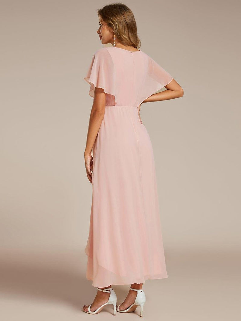 ever LILAS|Elegant Short Sleeves A-Line Waist Applique Formal Dress with Lotus Leaf Hem