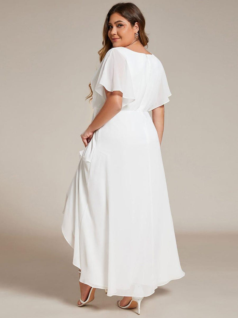 ever LILAS|Elegant Short Sleeves A-Line Waist Applique Formal Dress with Lotus Leaf Hem