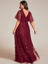 ever ALIX|Short Sleeves Sequin High Low V-Neck Midi Formal Evening Dress