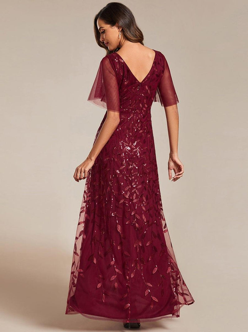 ever ALIX|Short Sleeves Sequin High Low V-Neck Midi Formal Evening Dress