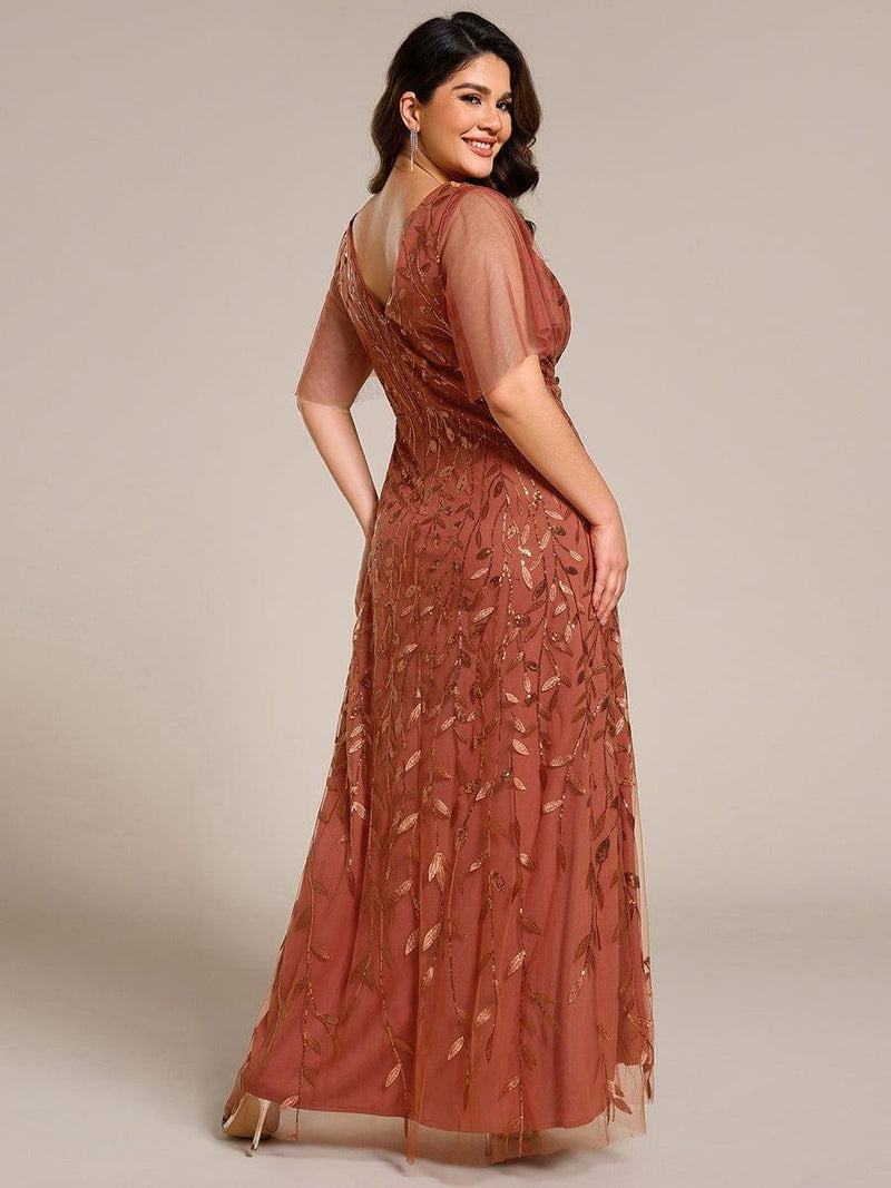 ever ALIX|Short Sleeves Sequin High Low V-Neck Midi Formal Evening Dress
