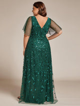 ever ALIX|Short Sleeves Sequin High Low V-Neck Midi Formal Evening Dress
