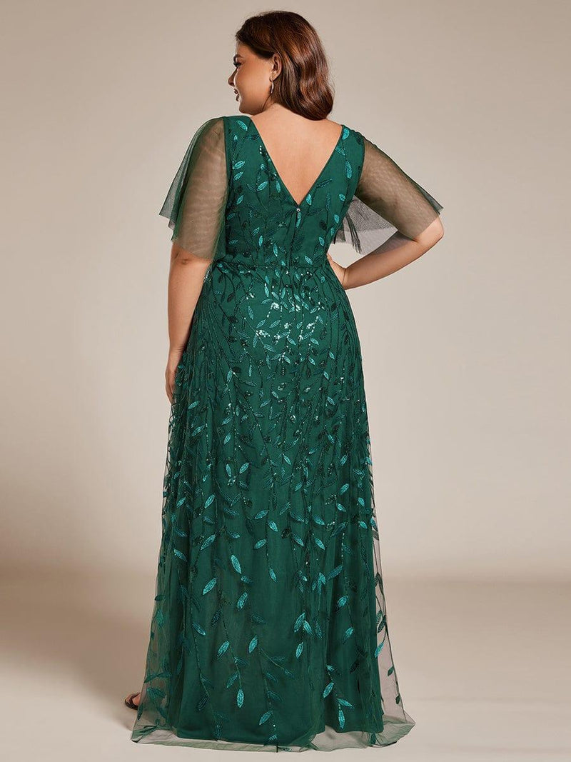 ever ALIX|Short Sleeves Sequin High Low V-Neck Midi Formal Evening Dress