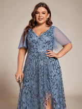 ever ALIX|Short Sleeves Sequin High Low V-Neck Midi Formal Evening Dress