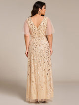 ever ALIX|Short Sleeves Sequin High Low V-Neck Midi Formal Evening Dress