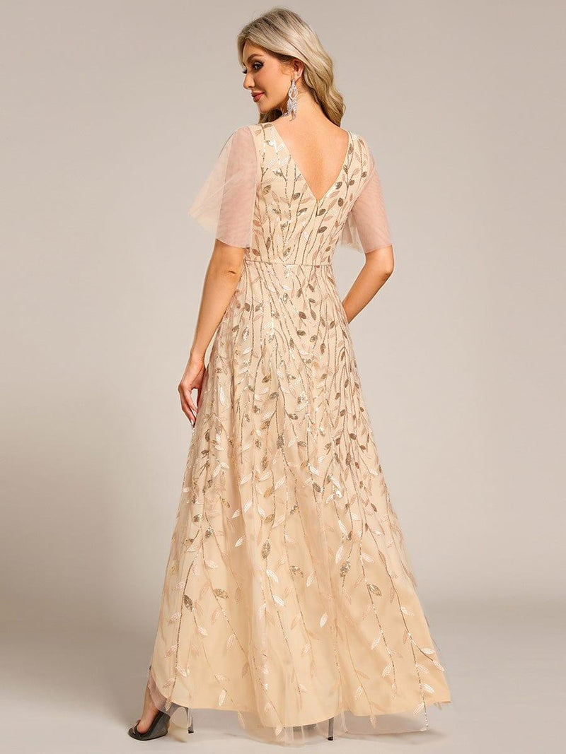 ever ALIX|Short Sleeves Sequin High Low V-Neck Midi Formal Evening Dress