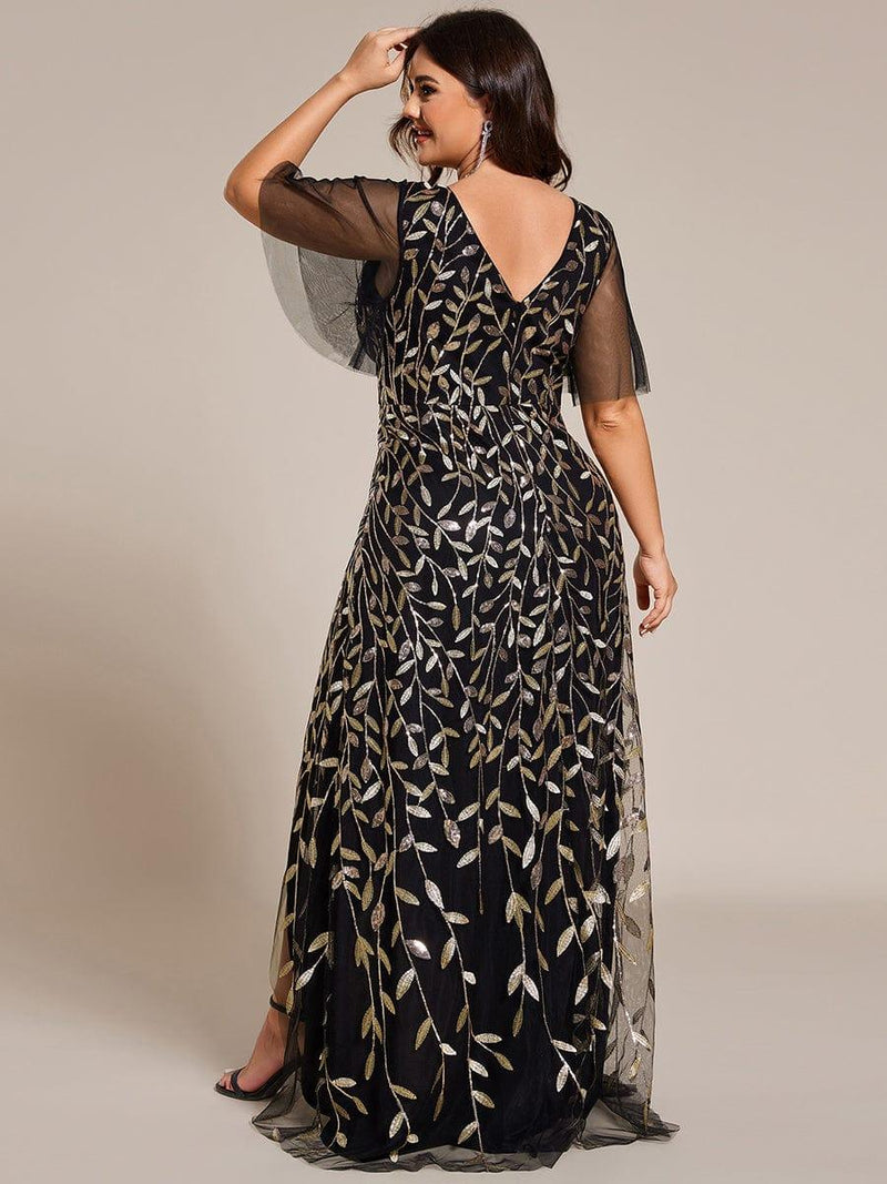 ever ALIX|Short Sleeves Sequin High Low V-Neck Midi Formal Evening Dress