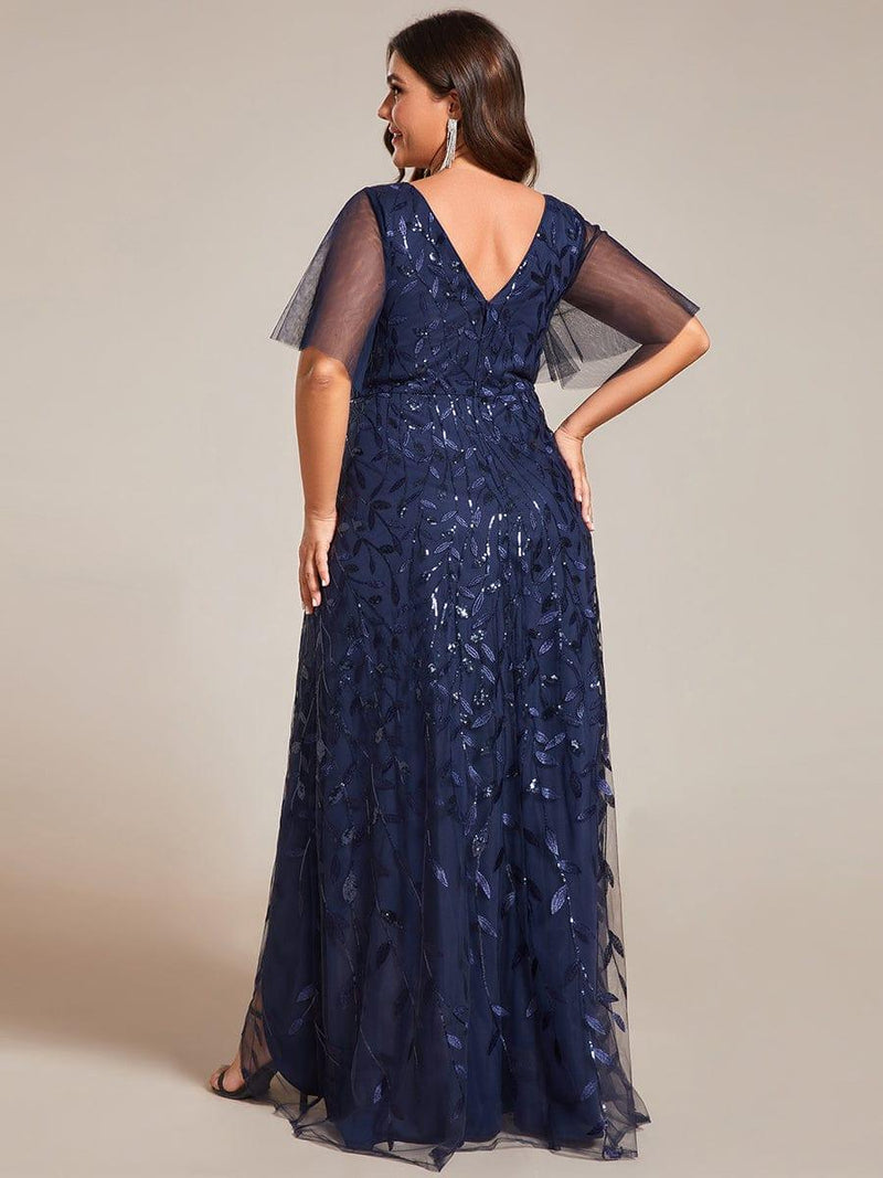 ever ALIX|Short Sleeves Sequin High Low V-Neck Midi Formal Evening Dress