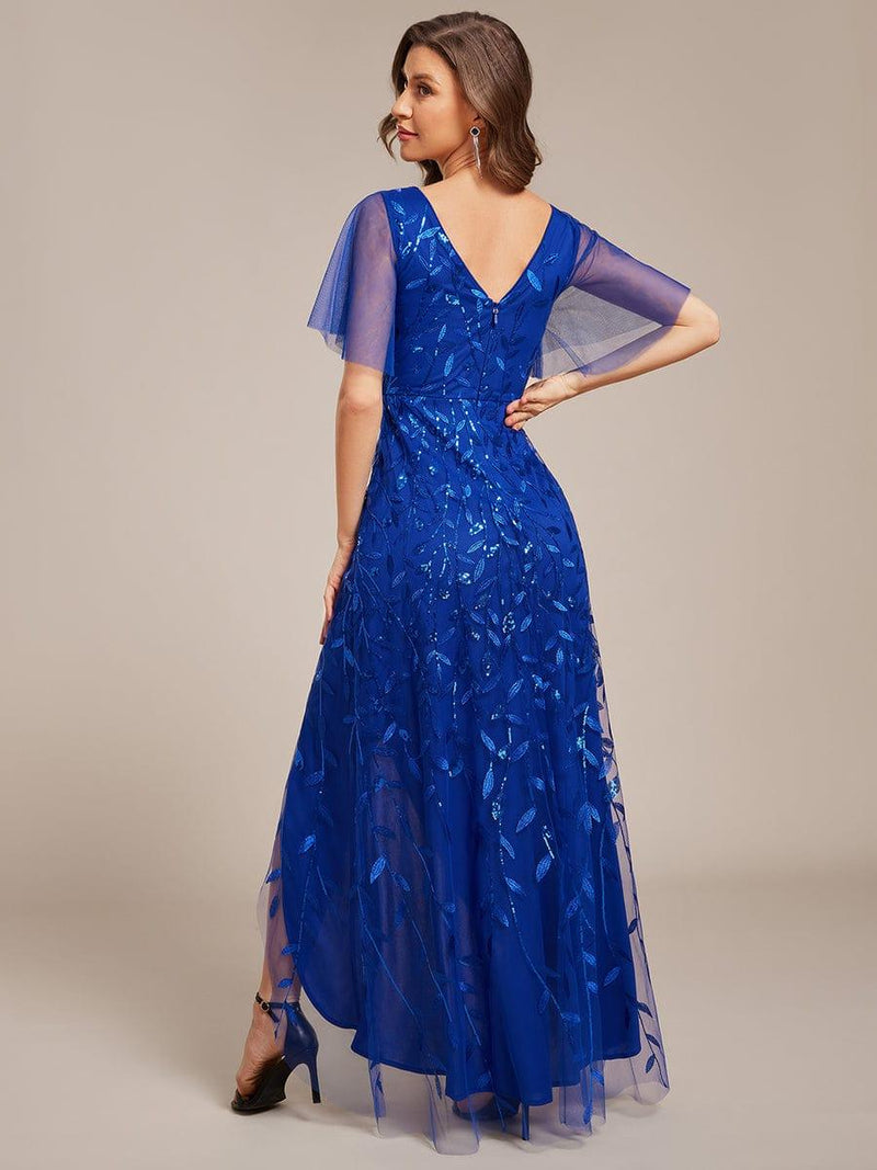 ever ALIX|Short Sleeves Sequin High Low V-Neck Midi Formal Evening Dress