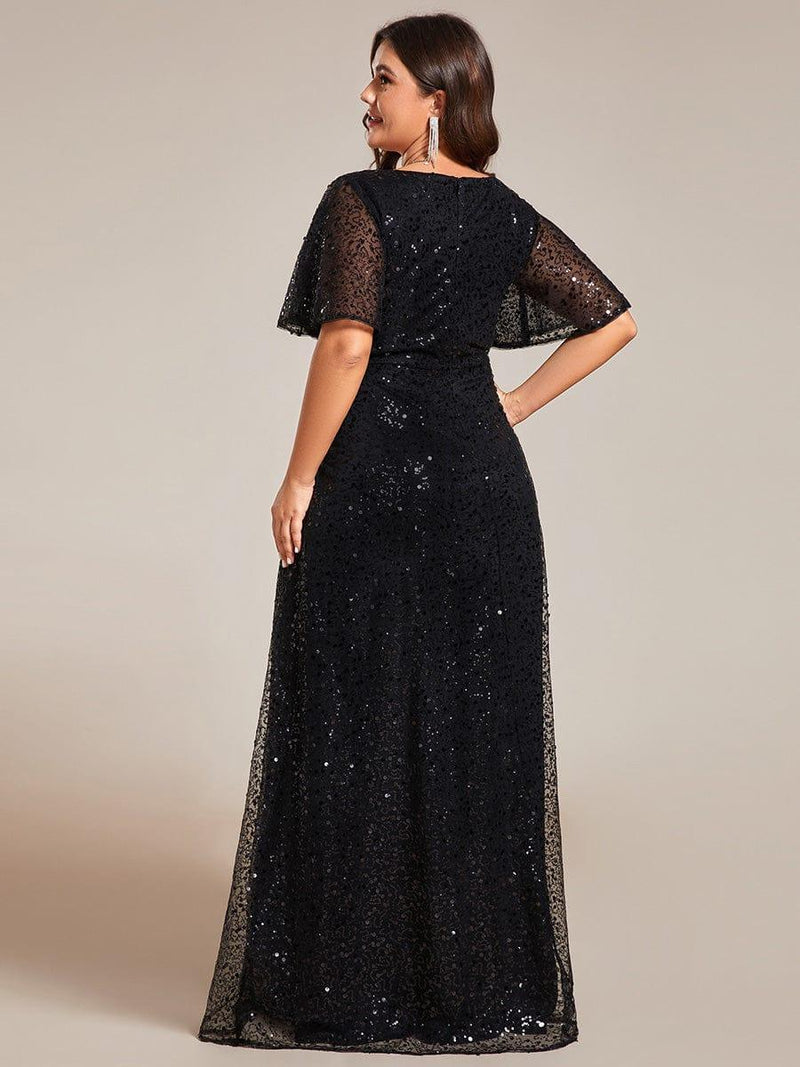 ever ARIA|Shimmering All Over Sequin Short Sleeves A-Line Formal Evening Dress