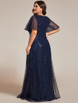 ever ARIA|Shimmering All Over Sequin Short Sleeves A-Line Formal Evening Dress